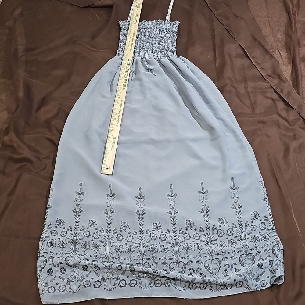 Gray Silver Sheer Overlay Adjustable Spaghetti Strap Maxi Dress No Tags Fits S/M - Picture 5 of 7